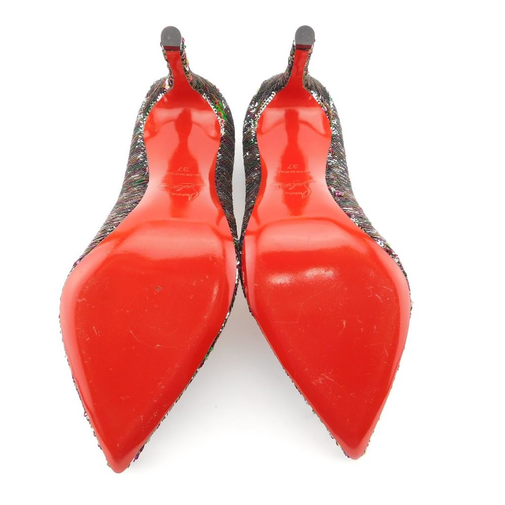 CHRISTIAN LOUBOUTIN Reversible Sparkly Sequin Heel Pumps 37 - Picture 7 of 10
